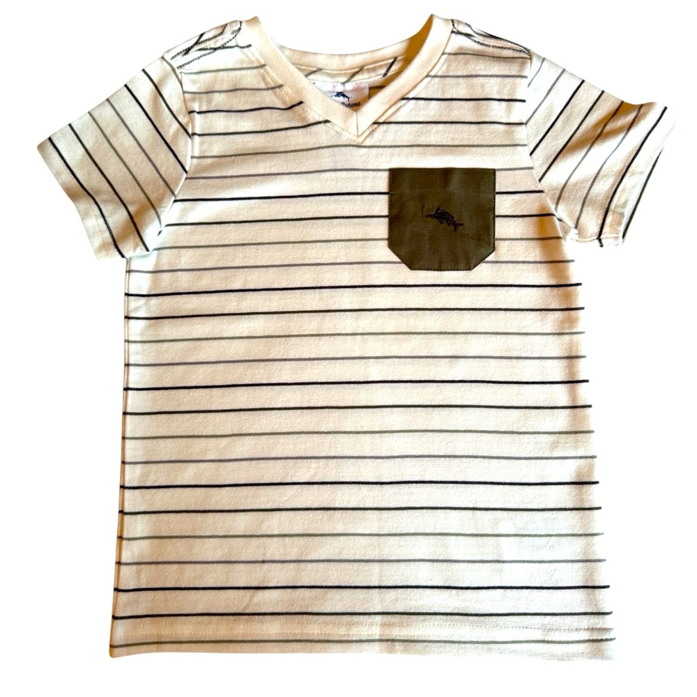 Tommy Bahama Short Sleeve T Shirt Boys Size 2T Cream Striped Stretch Logo Pocket